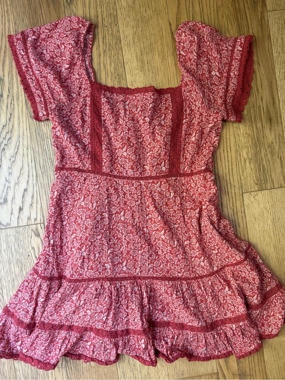 Dark Pink Floral Square-Neck Mini Dress